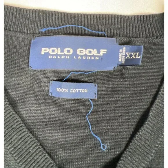 Polo Golf Ralph Lauren Men XXL Black 100% Cotton V-Neck Knit Sweater Vest - Picture 3 of 7